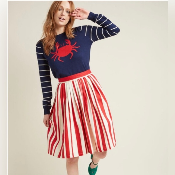 ModCloth Women's S Small Chatty Crabby Crab Knit Sweater Nautical Fitted Blue - Picture 2 of 10